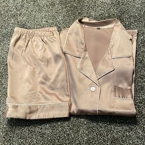 Rose gold silk pajama set size large